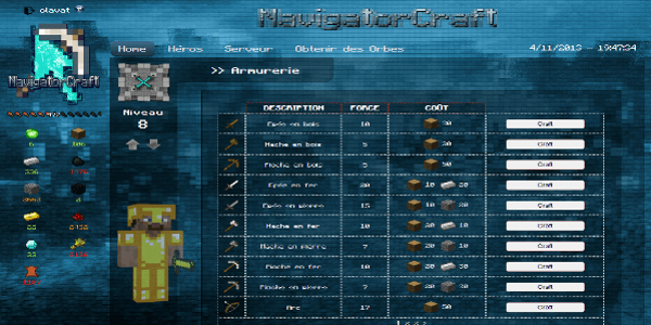 NavigatorCraft - L'interface de l'Armurerie