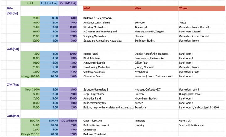 MCBuilders Con - Schedule