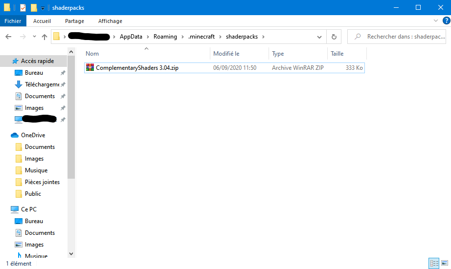 Dossier ou installer les shaders