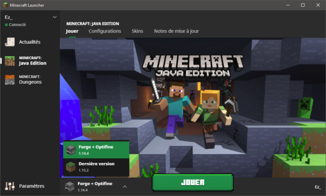Sélection du profil Minecraft 1.14.4