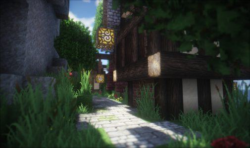 Une petit chemin dans un village de Minecraft