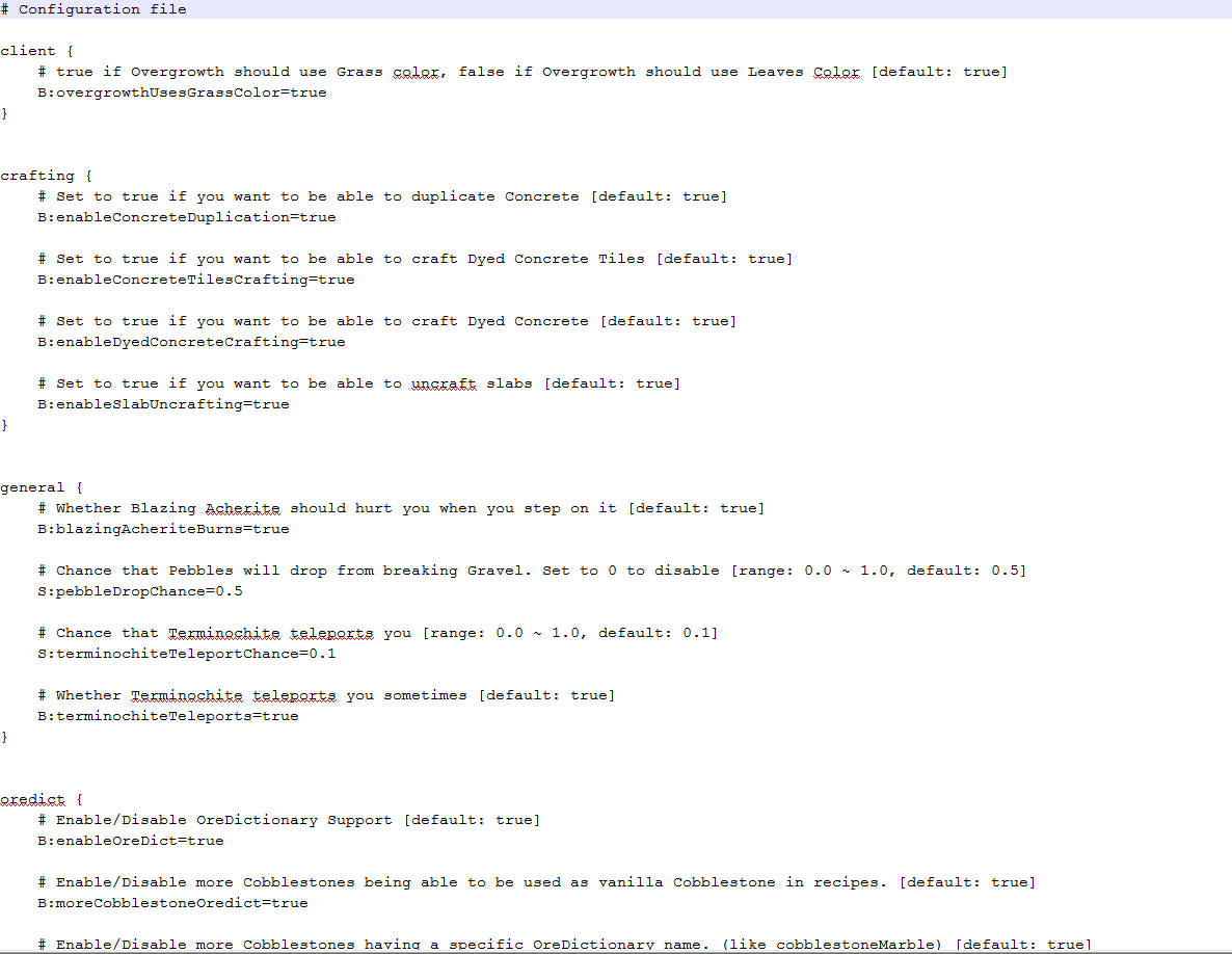 Exemple du fichier JustBuildIt.cfg avec les paramètres du mod