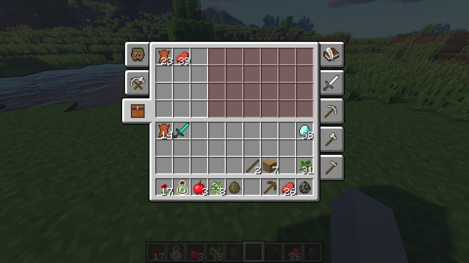 Onglet Inventory de Blocklings 6 avec les emplacements de stockage
