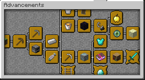 Interface des progrès de Minecraft avec un onglet personnalisé