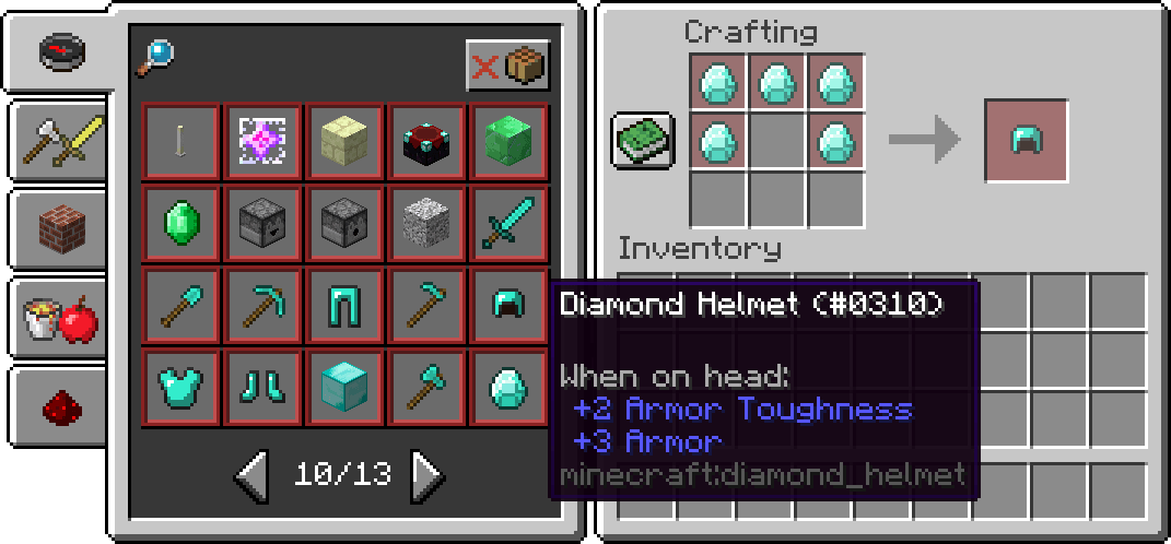 Interface du livre de recettes de la version 1.12 de Minecraft