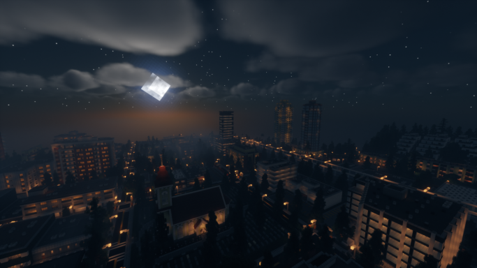 Une ville moderne en pleine nuit