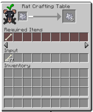 Interface de la table de craft pour rats