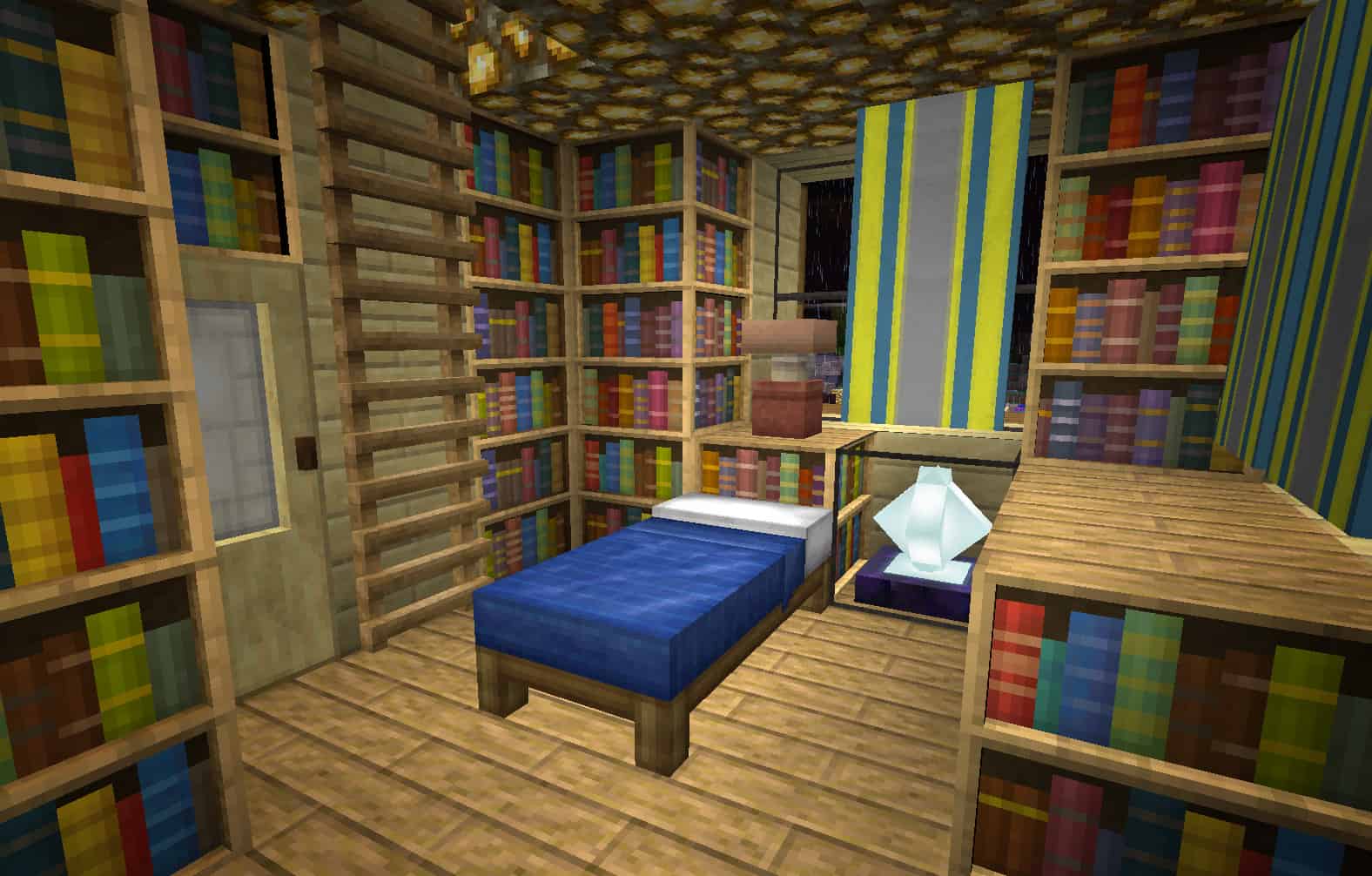 Resource pack Lithos : Une chambre avec un lit et des bibliothèques
