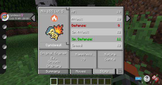 Pixelmon : Interface du Pokemon