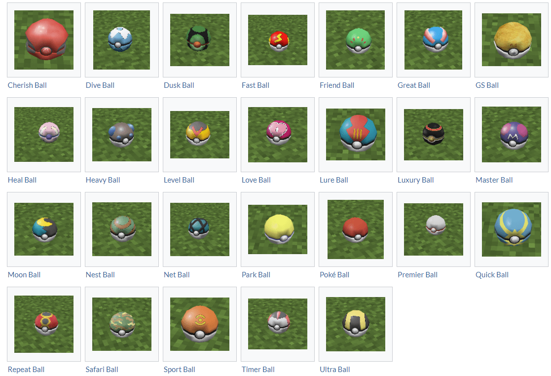 Pixelmon : Les différentes poké ball du mod