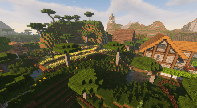 Un village construit par un joueur Minecraft - Karmorakcraft