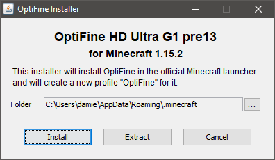 Installation d'Optifine 1.15
