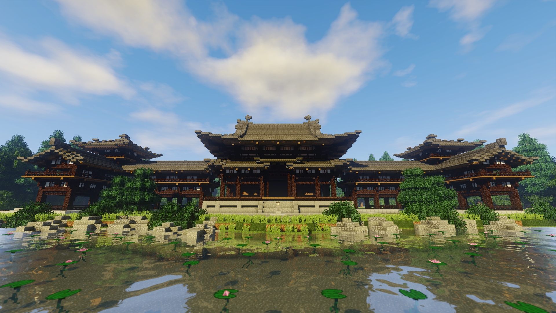Temple japonais avec un lac