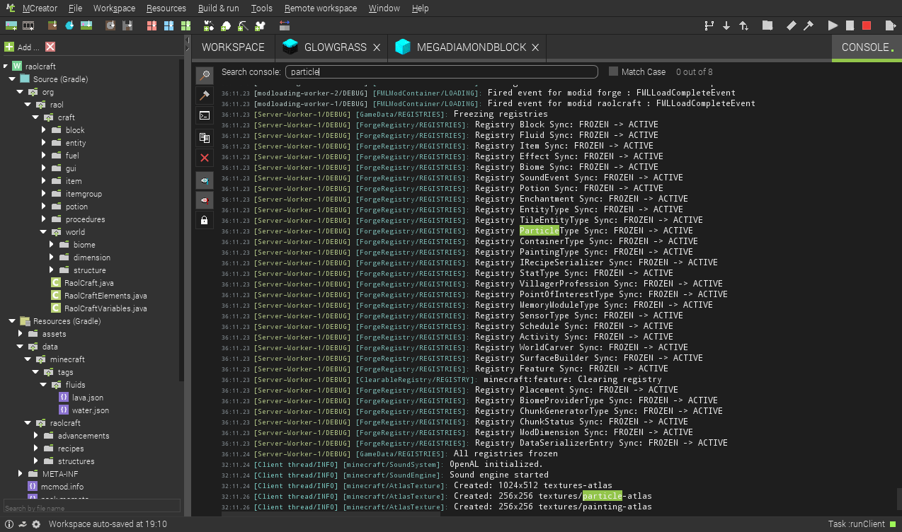 MCreator : La console de debogage