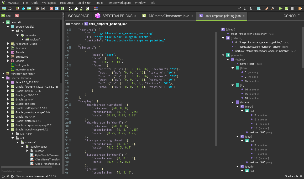 L'éditeur de code de MCreator