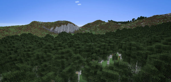 Une forêt de bouleaux avec des montagnes en fond