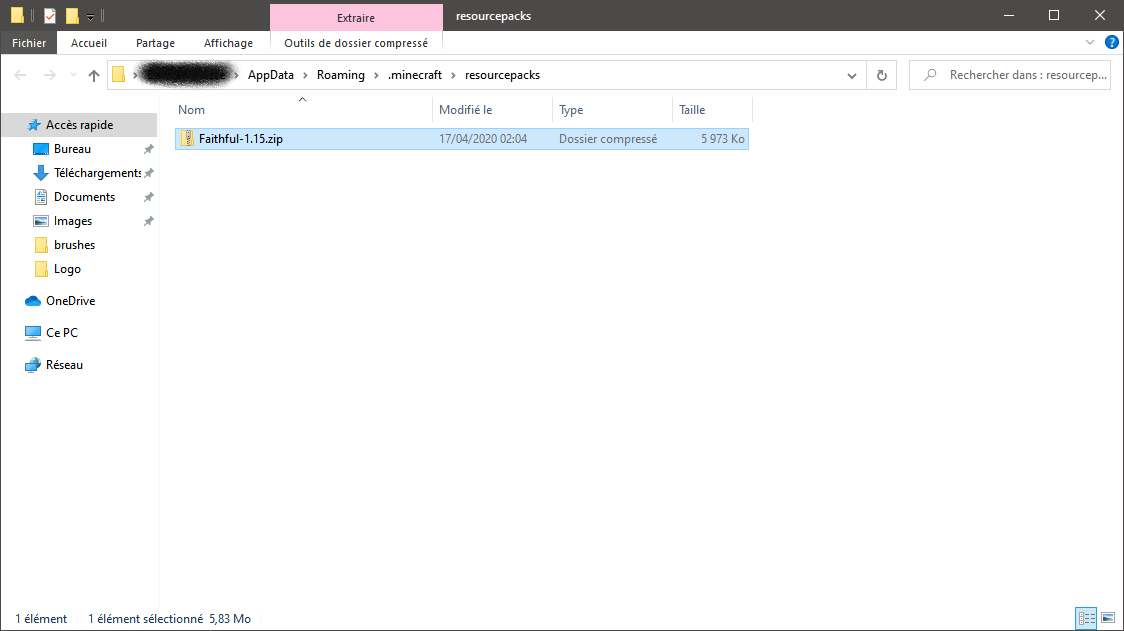 Comment installer un resource pack : Glissez votre fichier dans le dossier Resource Pack