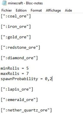 Fichier de configuration montrant le fichier "minecraft" après modification.
