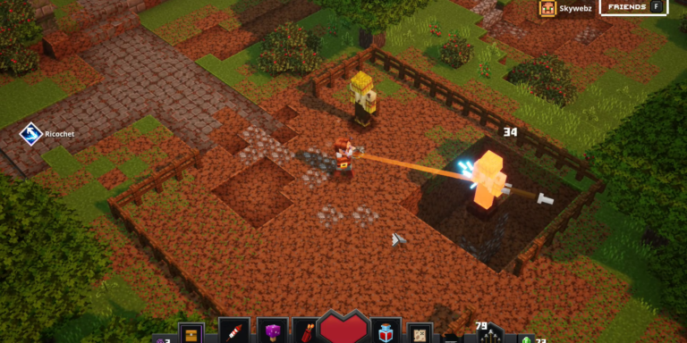 Des mannequins pour tester votre équipement. Remarquez l'effet de mon enchantement "Ricochet", affiché à gauche.