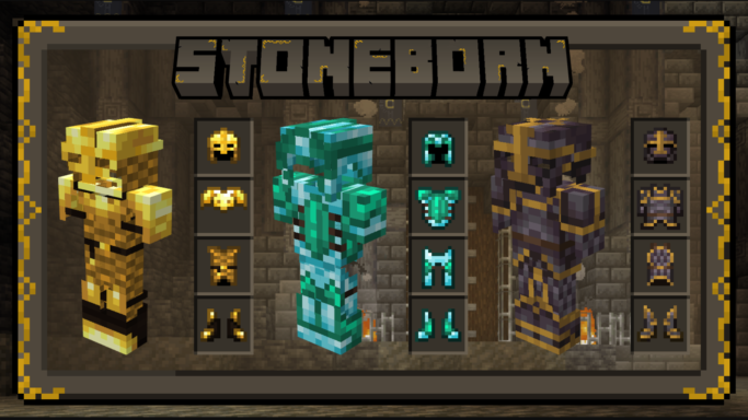 Stoneborn - Amures en or-diamant-netherite