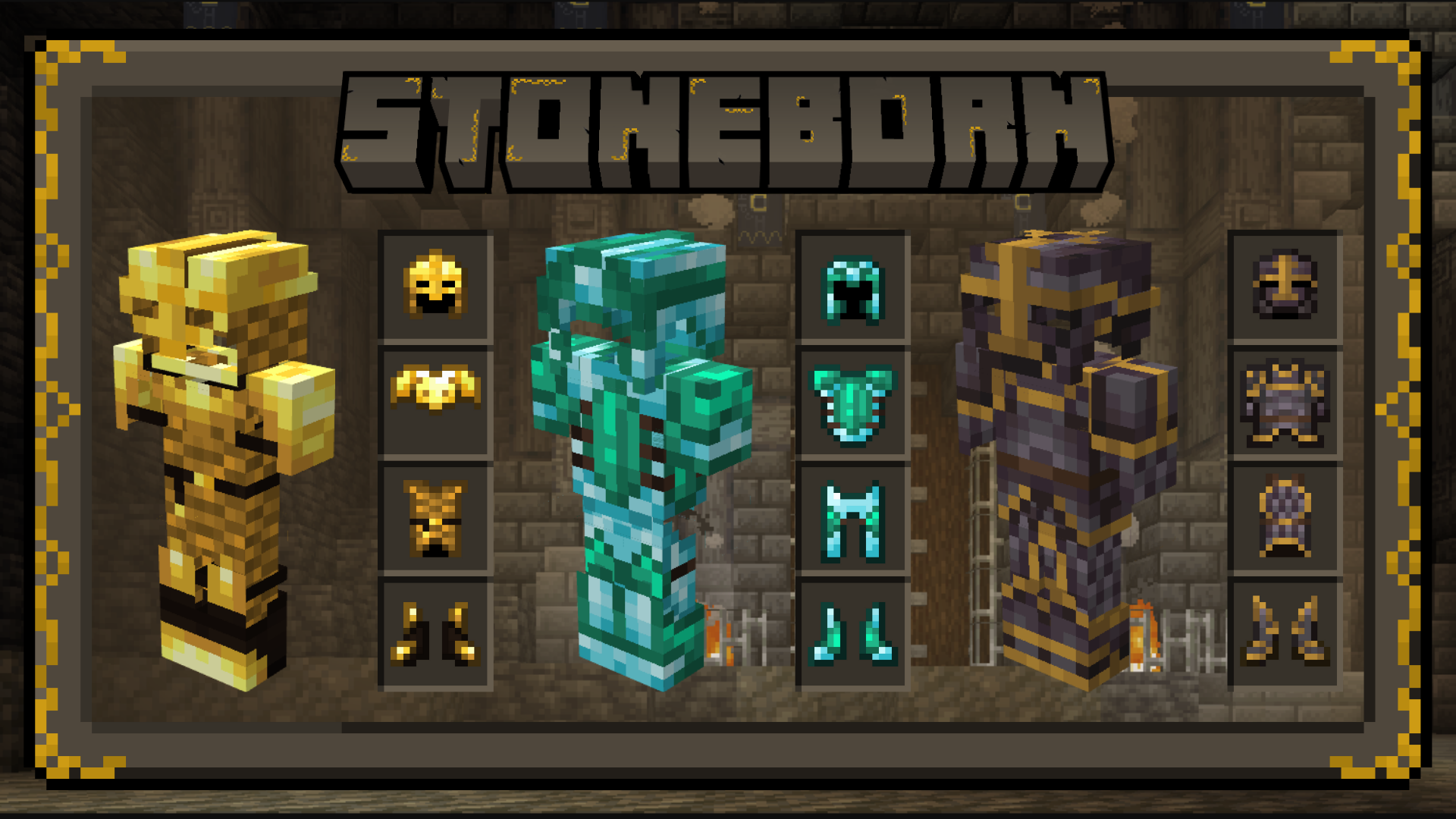 [1.7–1.11–1.12–1.16–1.17–1.18] 16 x 16 [Resource Pack] Stoneborn – Gear Overhaul Armure-or-diamant-netherite