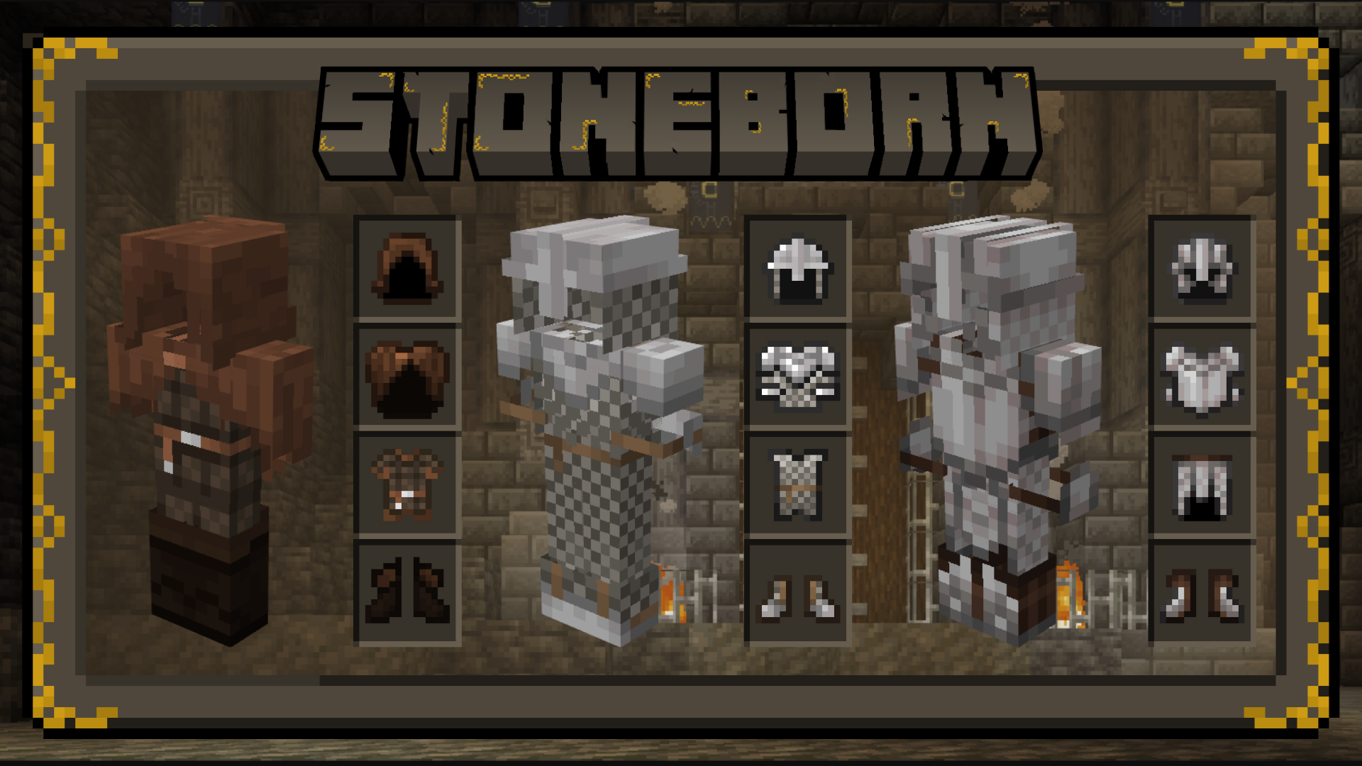 [1.7–1.11–1.12–1.16–1.17–1.18] 16 x 16 [Resource Pack] Stoneborn – Gear Overhaul Armures-cuir-fer-chaines
