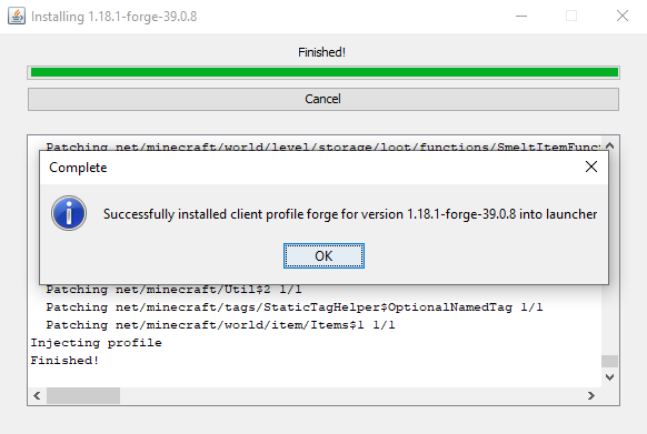 Installation de Forge terminee