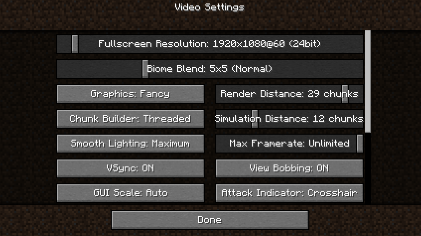 configuration video minecraft