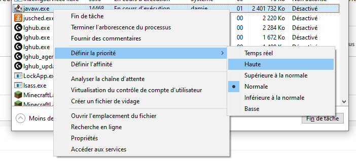 java priorite haute