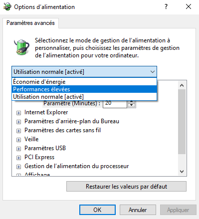 option alimentation windows