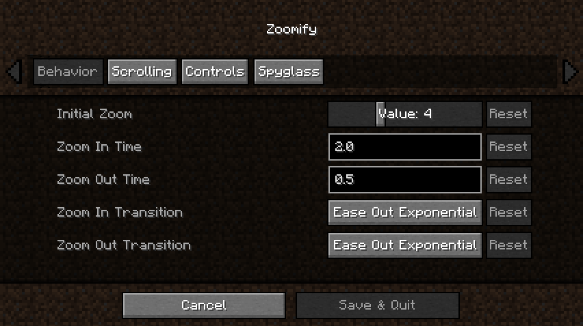 behaviour settings page