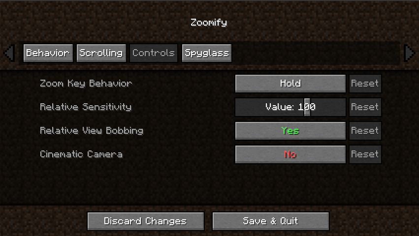 controls settings page