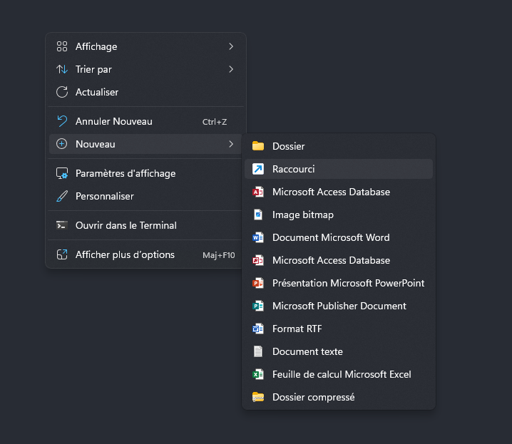 creation raccourci bedrock
