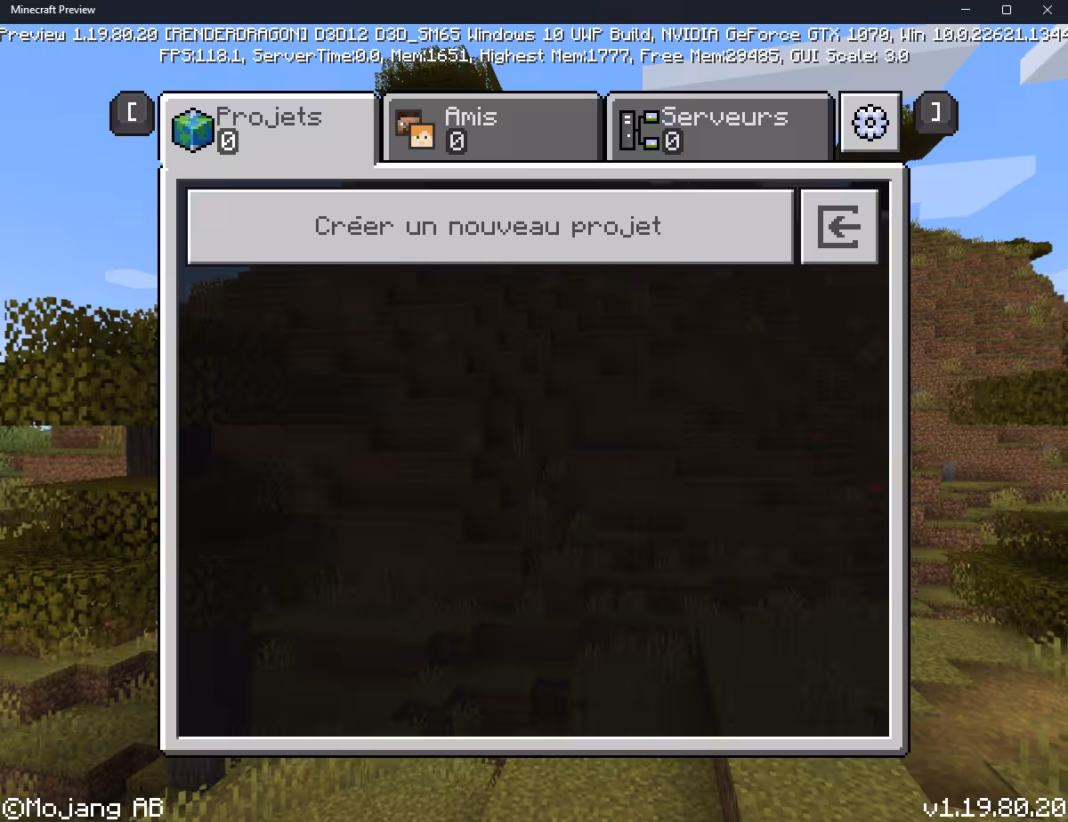 nouveau projet bedrock editor
