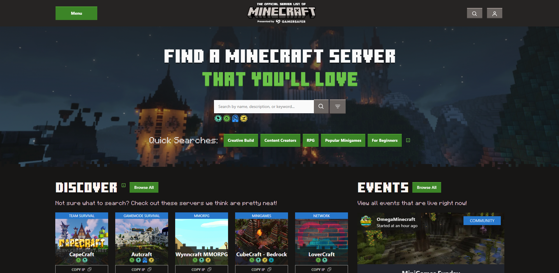 liste serveurs officiels minecraft