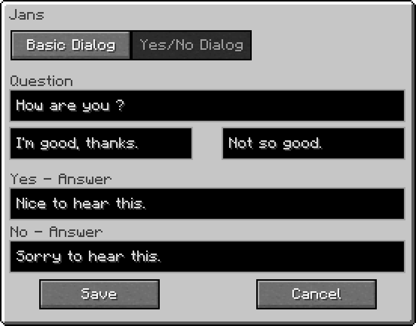 yes no dialog setup