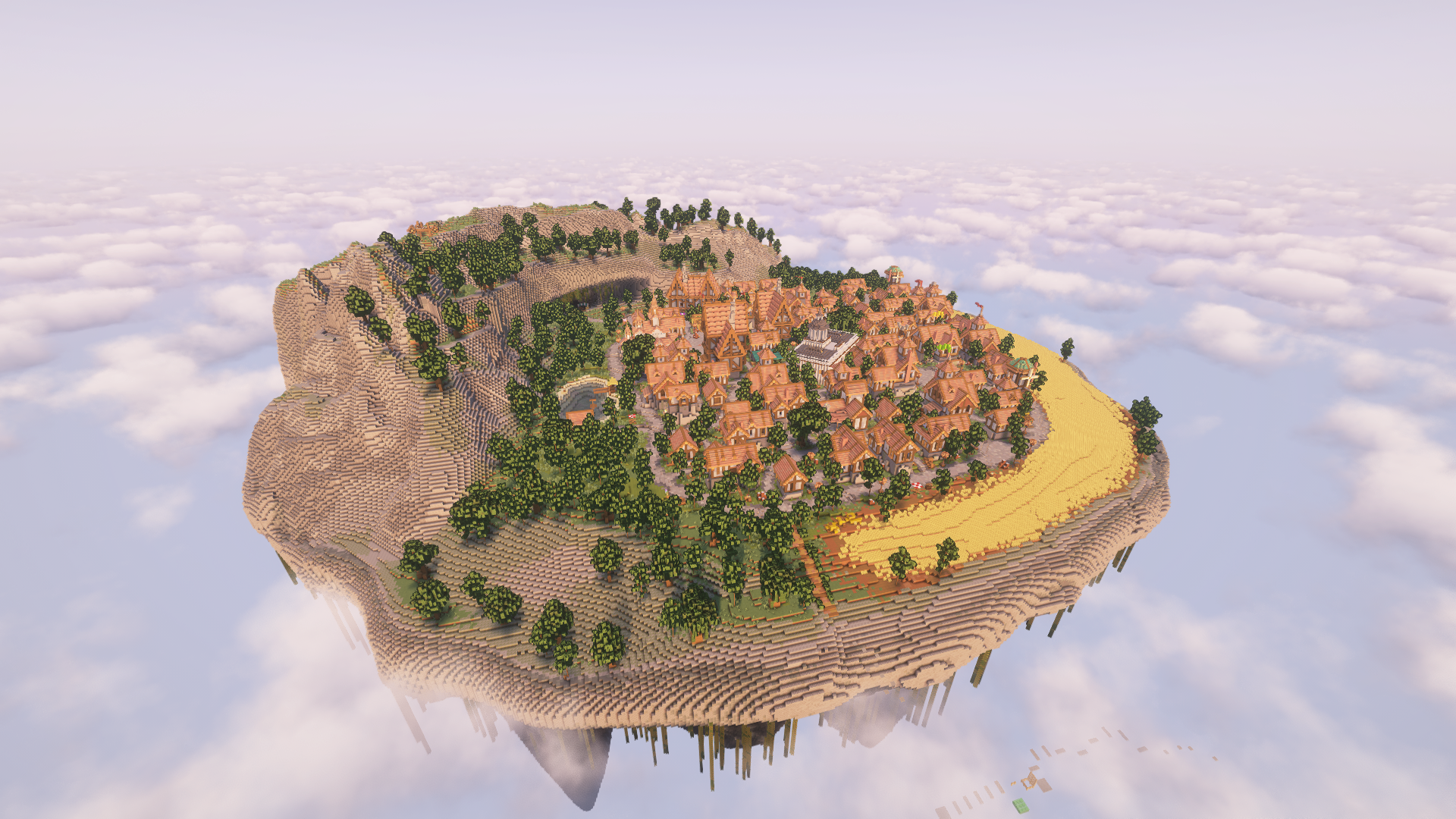 Vue globale du spawn du serveur Minecraft réalisé par MinecraftRepro