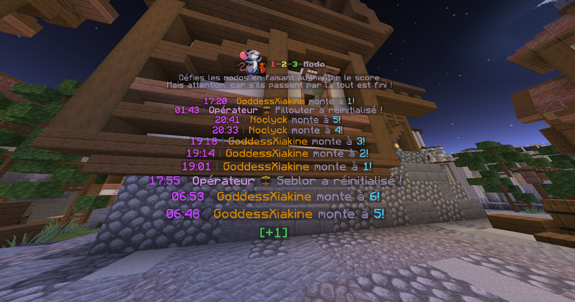 Le jeu 1-2-3 Modo du Discord de Minecraft-France sur le serveur Minecraft avec des hologrammes !