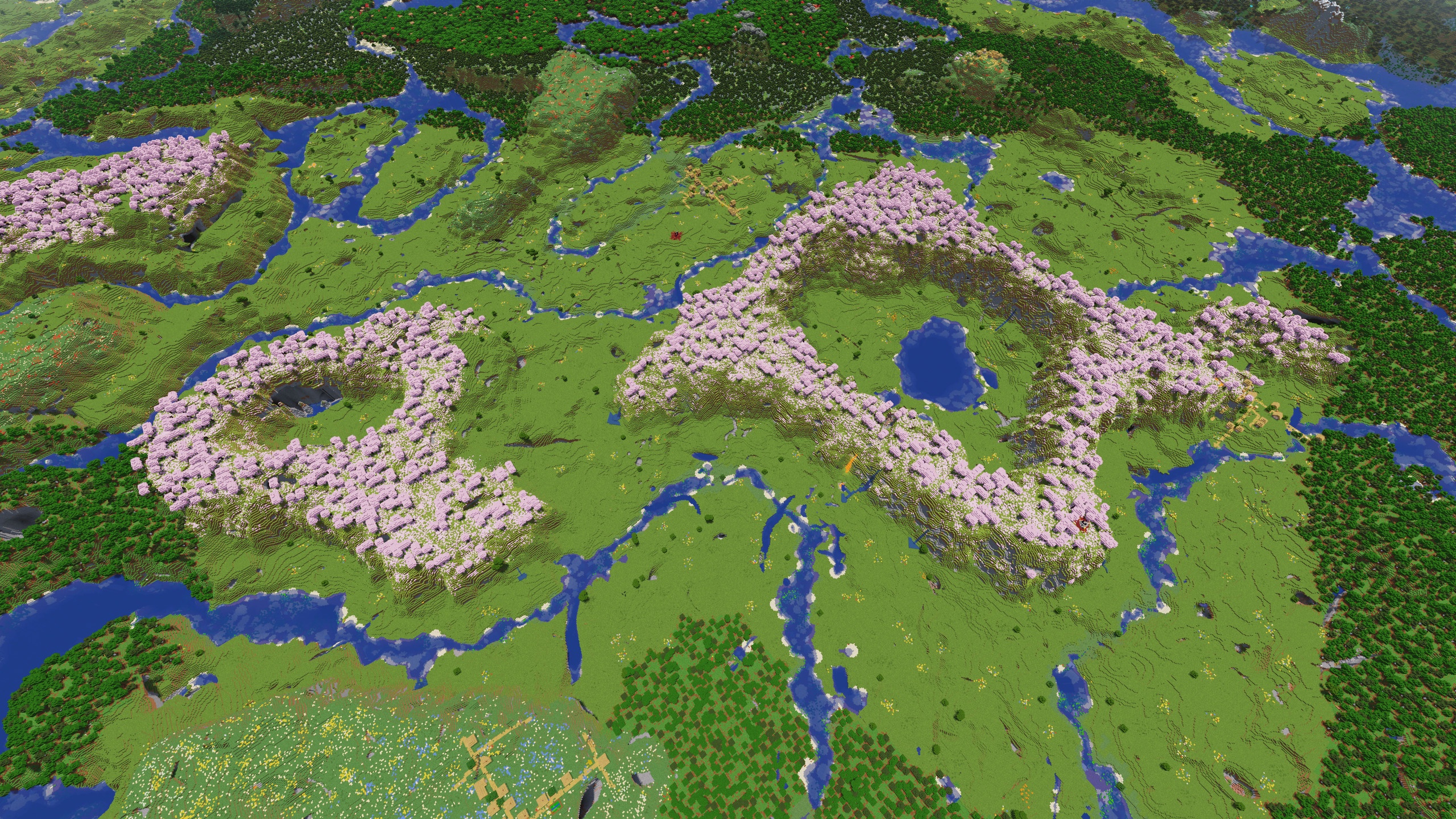 Deux cercles de cerisiers près du spawn