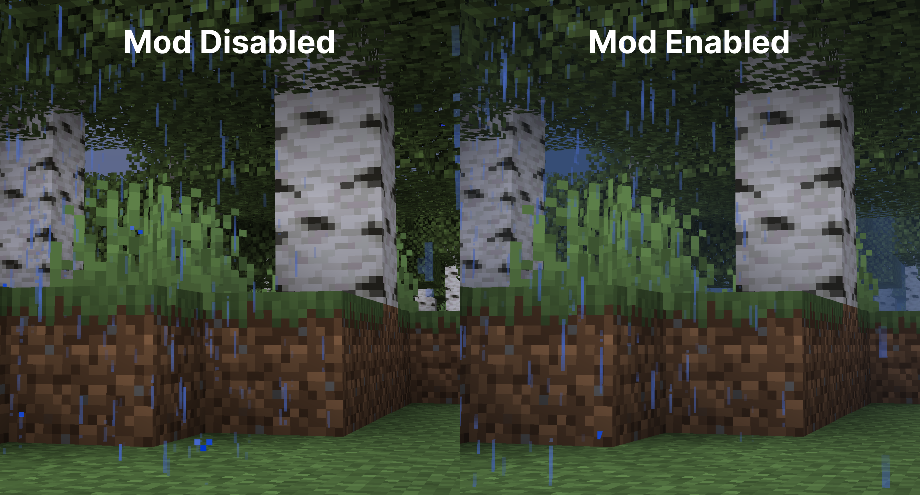 Forêt de bouleaux — comparaison météo, Fog activé vs désactivé