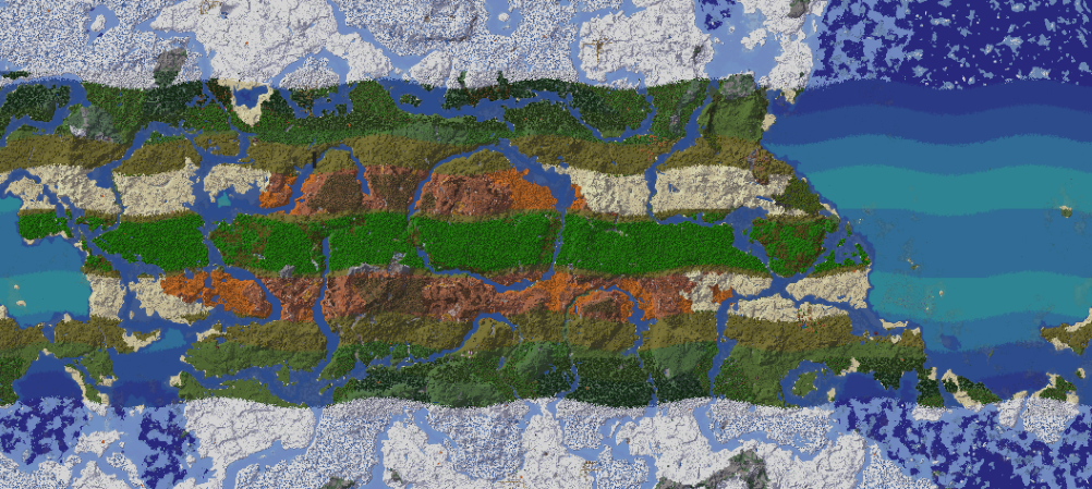 Carte du monde Minecraft générée avec le mode par défaut de Natural Temperature