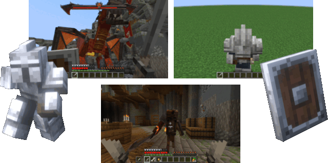 Joueur effectuant une roulade d’esquive dans Minecraft avec l’armure de chevalier.