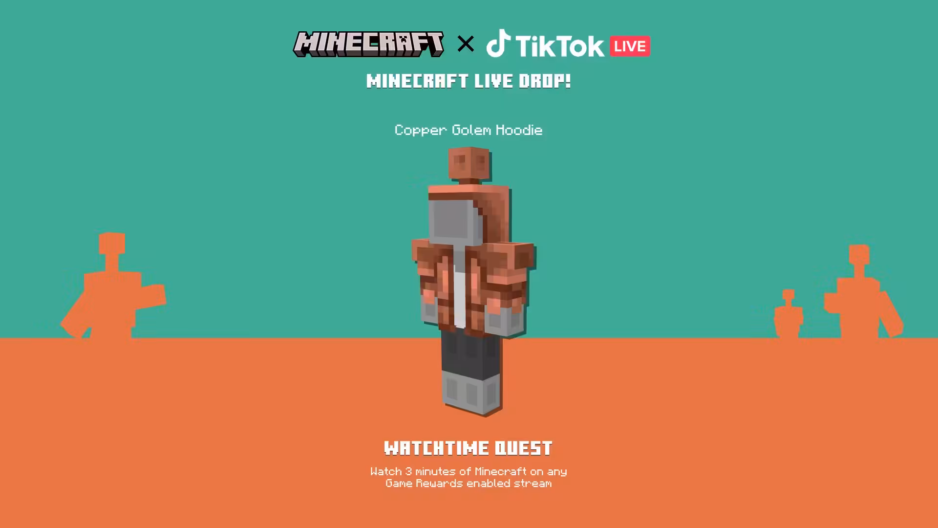 Sweat à capuche du Golem de cuivre dans Minecraft Bedrock, disponible gratuitement via TikTok jusqu’au 21 octobre 2025