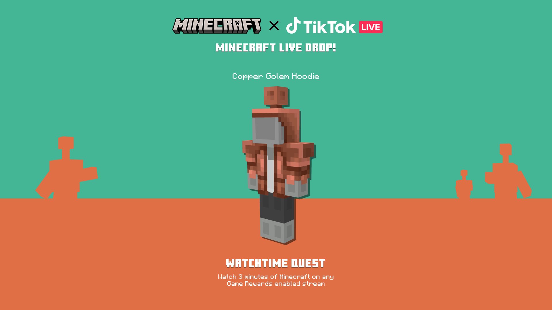 Sweat à capuche du Golem de cuivre dans Minecraft Bedrock, disponible gratuitement via TikTok jusqu’au 21 octobre 2025