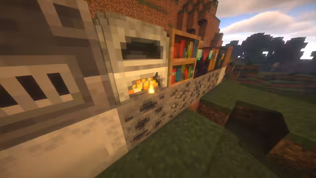 Blocs fonctionnels Minecraft en 3D (fours, bibliothèques) avec rendu voxel et éclairage du mod Photonics