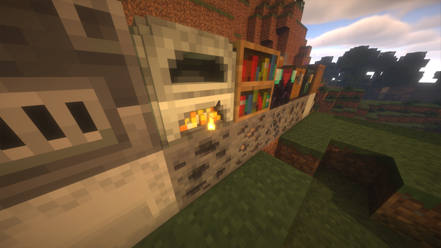 Blocs fonctionnels Minecraft en 3D (fours, bibliothèques) avec rendu voxel et éclairage du mod Photonics