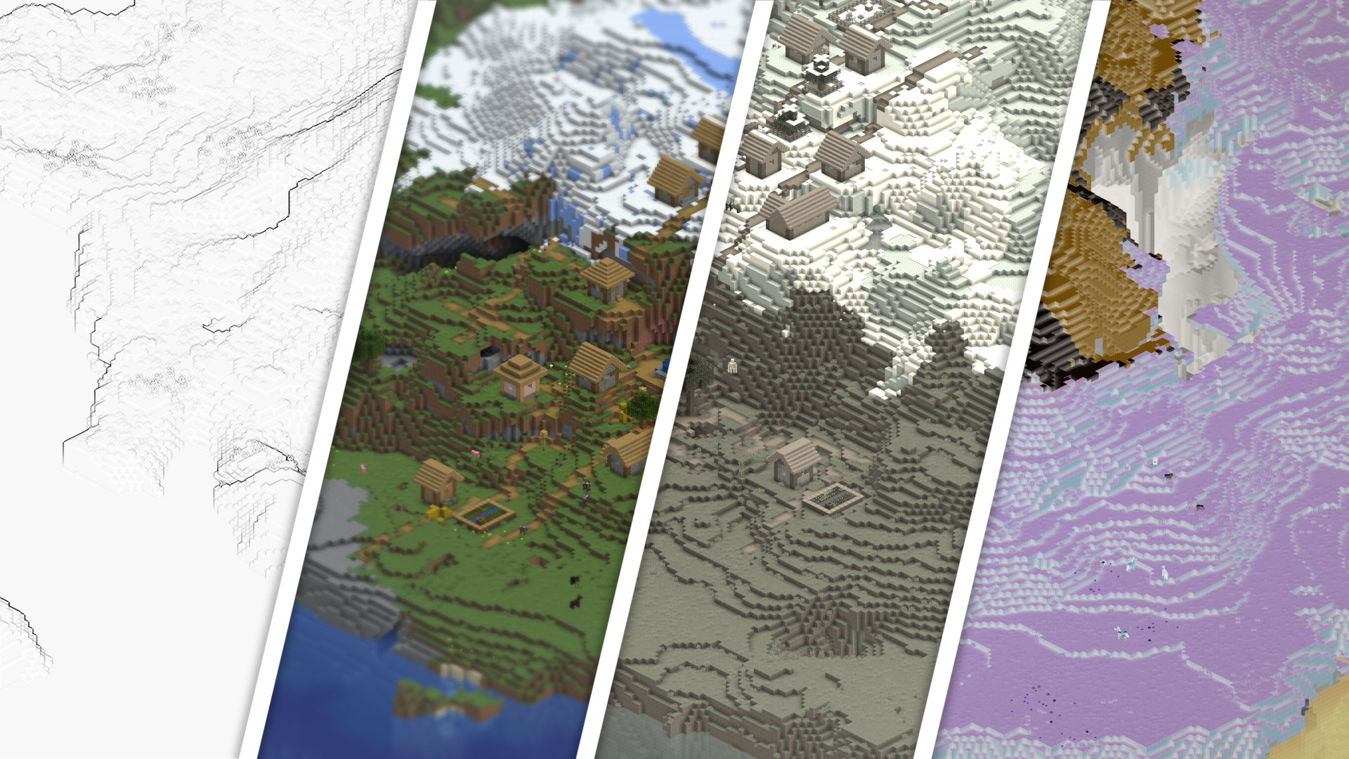 Exemples de filtres Picture Mode appliqués à une vue isométrique Minecraft.