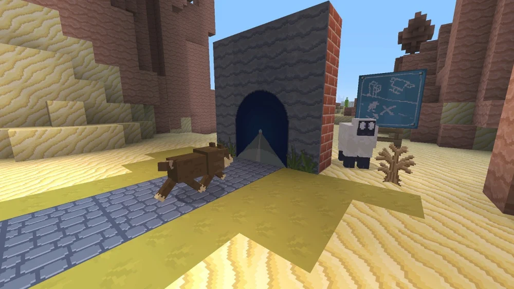 Chemin et tunnel avec textures cartoon dans Minecraft