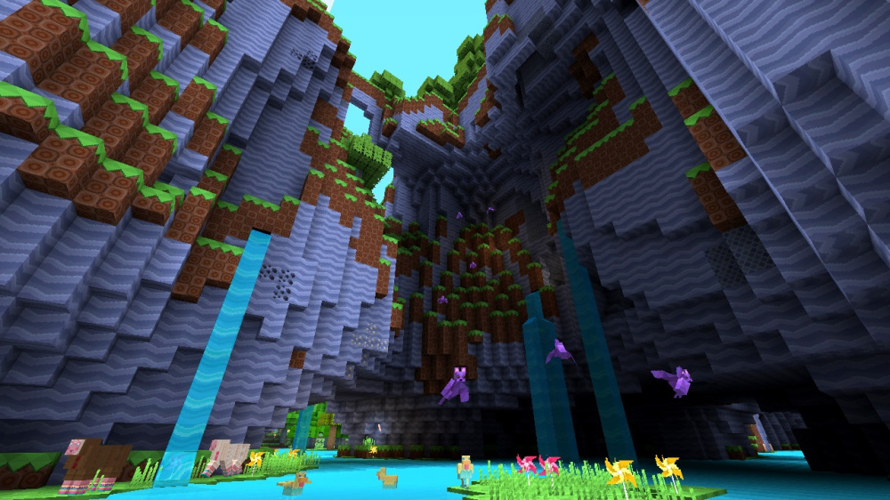 Caverne Minecraft affichée avec les textures colorées de Pattern Texture Pack