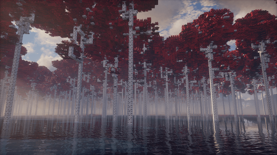 Forêt rouge inondée dans la carte Minecraft Tideworn.